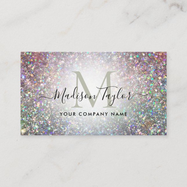 Carte De Visite Monogramme Holographique Parties scintillant Glam  (Devant)