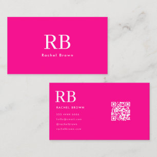 Carte De Visite Monogramme Hot rose Elegant minimaliste qr Code