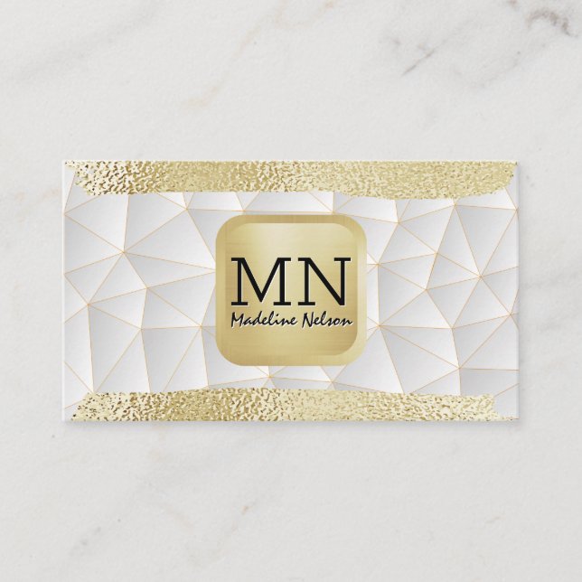 Carte De Visite Monogramme | Huile d'or broyée | Géométrique moder (Devant)