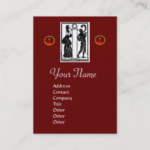 Carte De Visite Monogramme i Lettre, Chiffres antiques Rouge Noir 