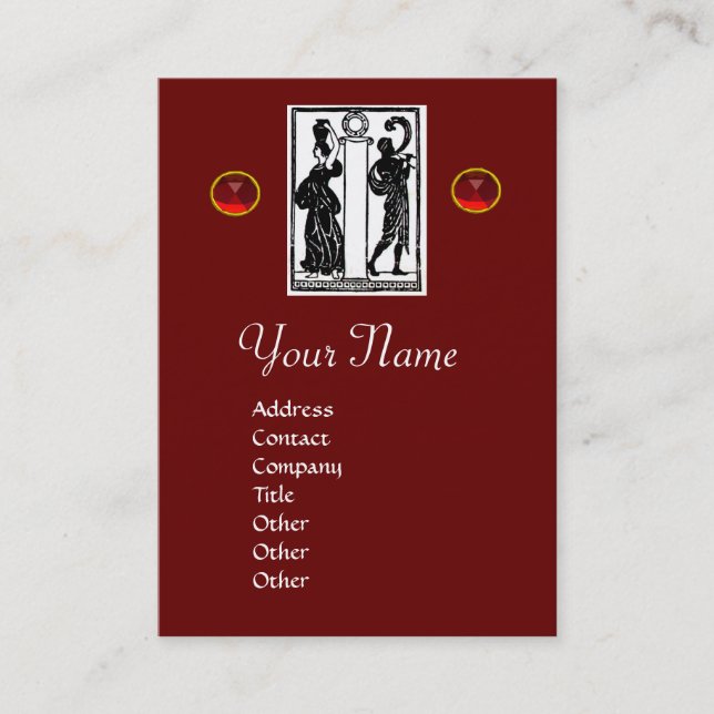 Carte De Visite Monogramme i Lettre, Chiffres antiques Rouge Noir  (Devant)