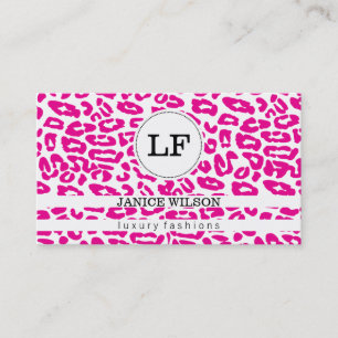 Carte De Visite Monogramme Impression Cheetah (rose chaud)