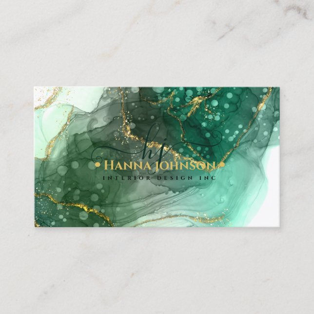 Carte De Visite Monogramme initial de l'Agate de marbre vert (Devant)