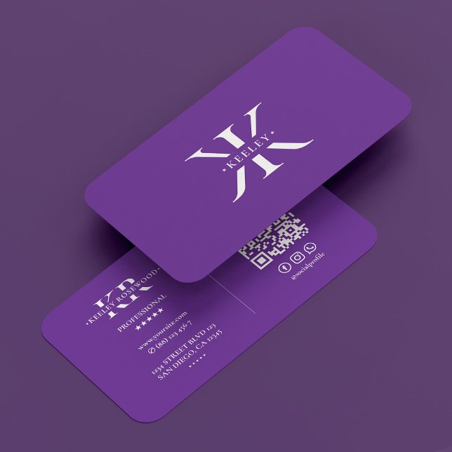 Carte De Visite Monogramme initial minimal Royal Purple Profession (Minimal Initial Monogram Professional Royal Purple Business Card
)
