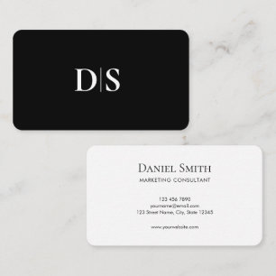 Carte De Visite Monogramme Initial Simple Moderne Noir et Blanc