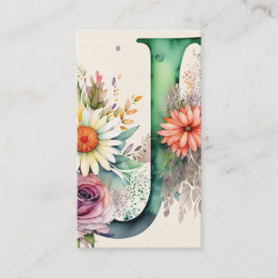 Carte De Visite Monogramme J Daisy Floral Aquarelle QR Code Logo