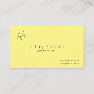 Carte De Visite Monogramme jaune citron moderne minimaliste