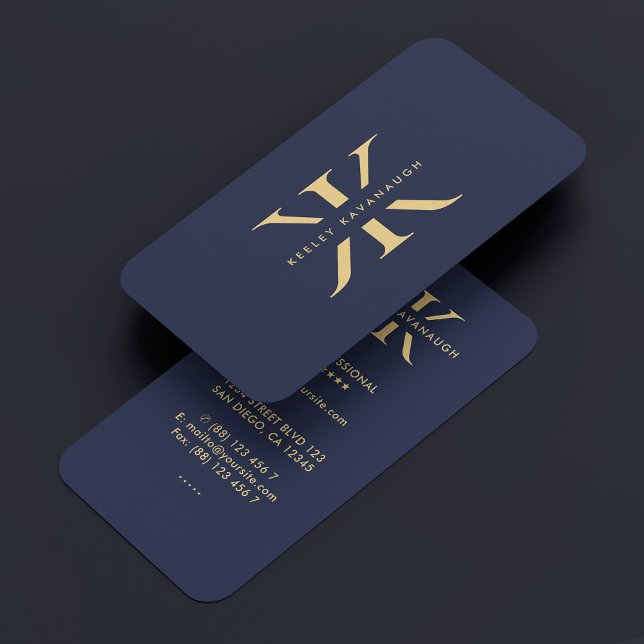Carte De Visite Monogramme K Professionnel Dark Navy bleu (Modern Monogram K Professional Dark Navy Blue Business Card
)