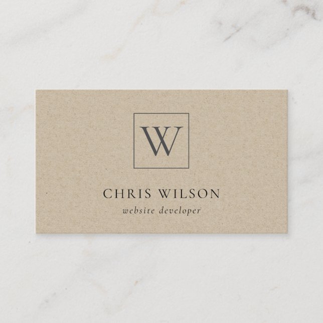Carte De Visite Monogramme Kraft simple minimal initial (Devant)
