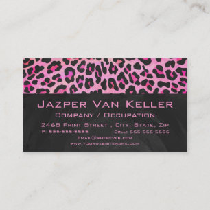 Carte De Visite Monogramme Leopard noir et rose chaud