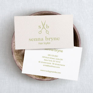 Carte De Visite Monogramme Liste de cheveux Ciseaux en cuir rose p