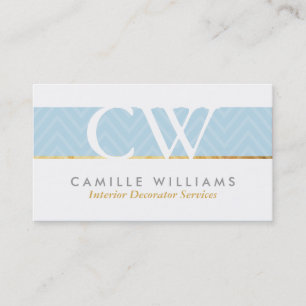 Carte De Visite MONOGRAMME LOGO audacieux chevron motif bébé bleu