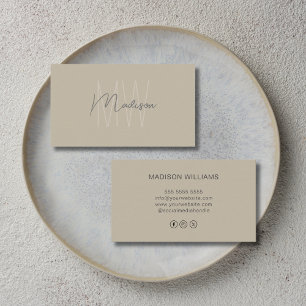 Carte De Visite Monogramme Logo Beige Moderne Médias Sociaux Icône