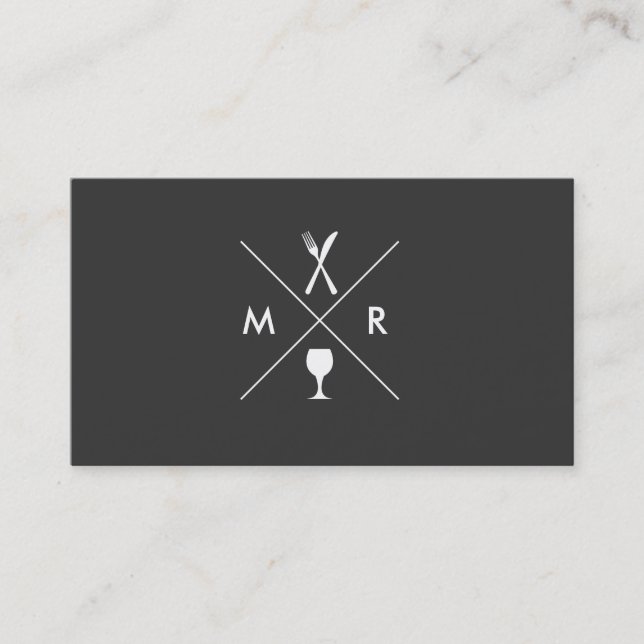 Carte De Visite MONOGRAMME LOGO DE FORK & KNIFE sur DK GRAY (Devant)