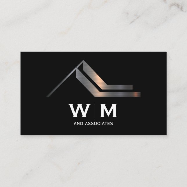 Carte De Visite Monogramme | Logo immobilier métallurgique moderne (Devant)