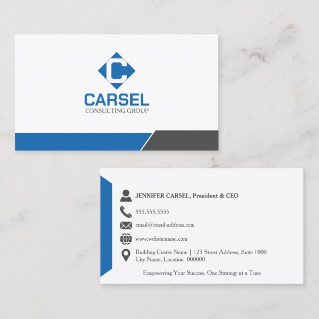 Carte De Visite Monogramme logo professionnel gris bleu (Devant / Derrière)