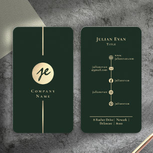 Carte De Visite Monogramme Luxe de style manuscrit vert foncé mode
