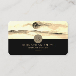 Carte De Visite Monogramme Luxury Golden Paysage Médias sociaux