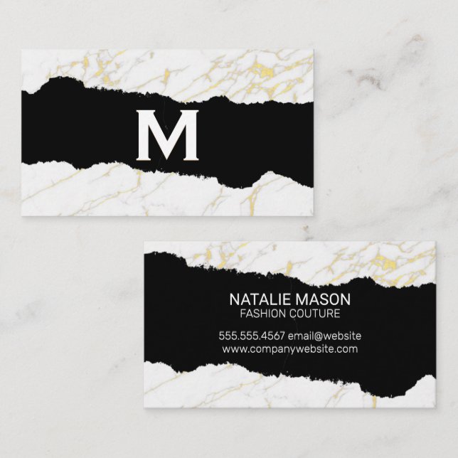 Carte De Visite Monogramme | MARBRE BLANC | Gold Foil (Devant / Derrière)
