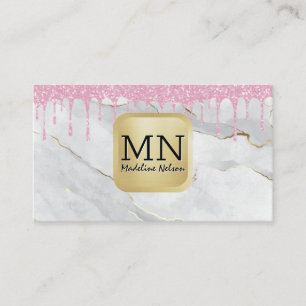 Carte De Visite Monogramme   MARBRE BLANC   Rose Parties scintilla