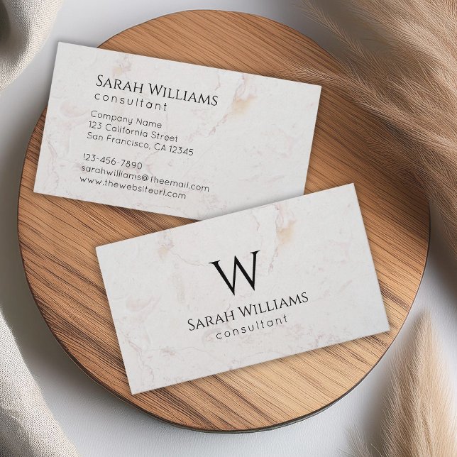 Carte De Visite Monogramme Marbre blanc simple moderne noir initia (Créateur téléchargé)