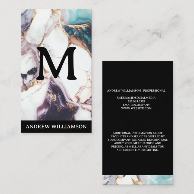 Carte De Visite Monogramme | Marbre mixte | Lux (Devant / Derrière)