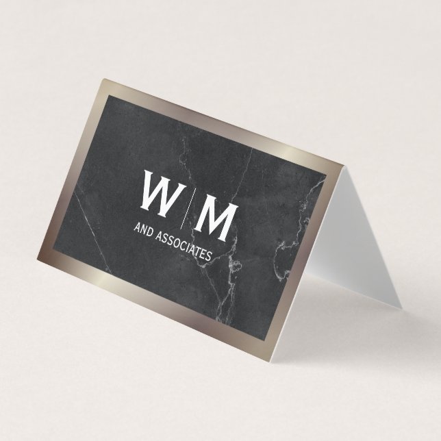 Carte De Visite Monogramme | Marbre noir Lux (Devant)