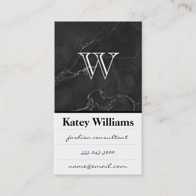 Carte De Visite Monogramme | Marbre noir | Lux (Devant)