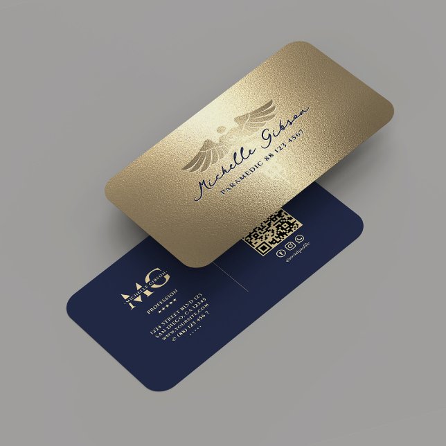 Carte De Visite Monogramme Médicale moderne Caduceus Blue Gold (Modern Medical Monogram Caduceus Blue Gold Business Card
)