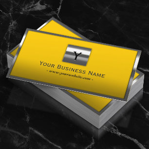 Carte De Visite Monogramme Métal Cadre Professionnel Jaune