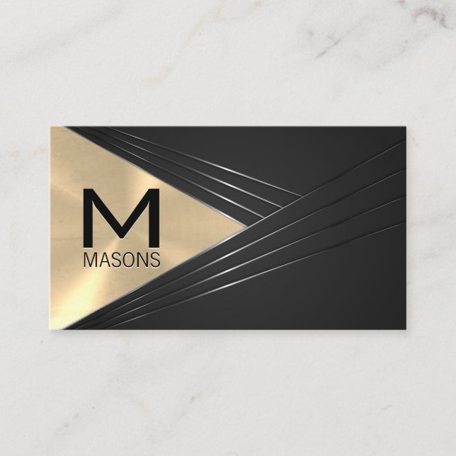 Carte De Visite Monogramme | Metallic Gold Abstrait Arrière - plan (Devant)