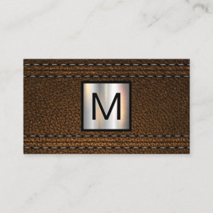 Carte De Visite Monogramme métallique   Cuir Brown double pointill