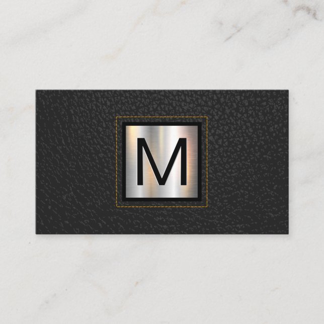 Carte De Visite Monogramme métallique | Cuir noir pointu jaune (Devant)