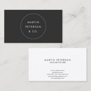 Carte De Visite Monogramme minimal   Cercle blanc sur gris foncé