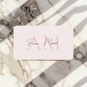 Carte De Visite Monogramme minimal initial et nom Pastel rose