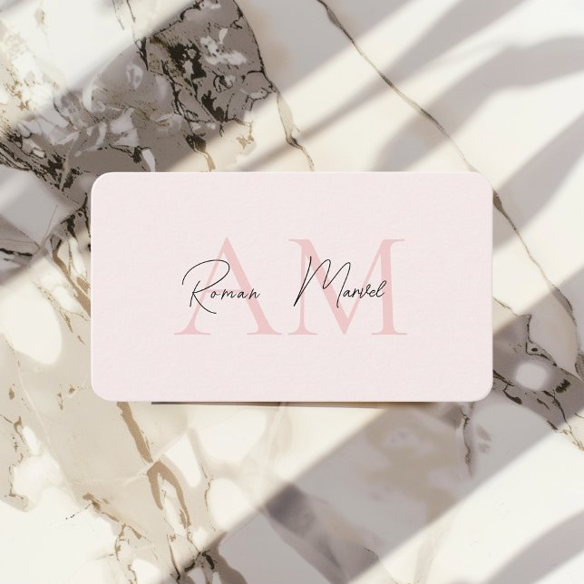 Carte De Visite Monogramme minimal initial et nom Pastel rose (Créateur téléchargé)