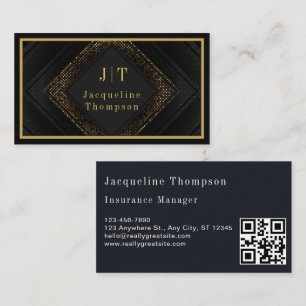 Carte De Visite Monogramme Minimal Luxe Lin Naturel Noir