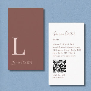 Carte De Visite Monogramme minimal moderne Brown Blush QR Code