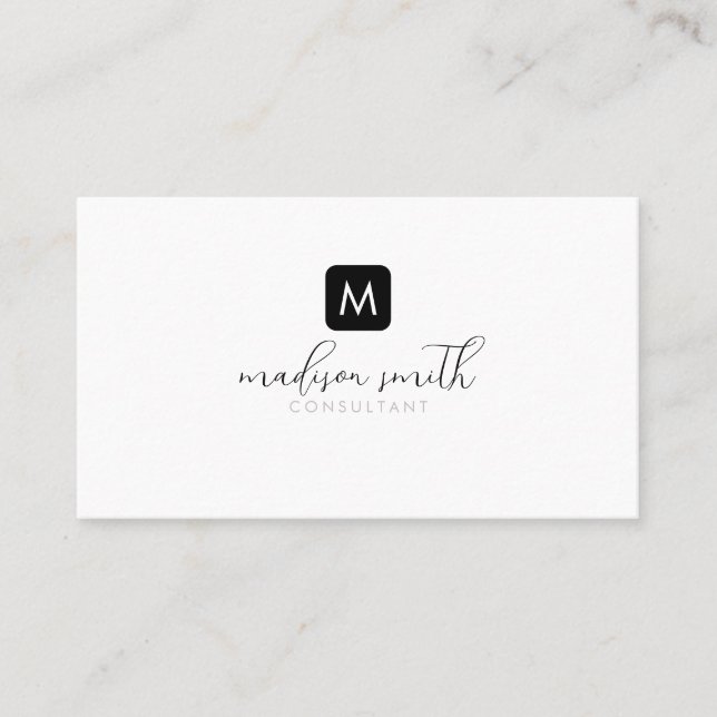 Carte De Visite Monogramme minimal noir Élégant script Feminine (Devant)