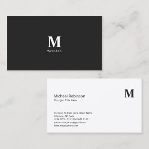 Carte De Visite Monogramme Minimaliste avec Initiale sur Gris Fonc
