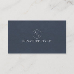 Carte De Visite Monogramme Minimaliste   Bleu Minuit