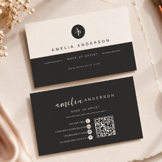 Carte De Visite Monogramme Minimaliste Code QR Charbon Noir