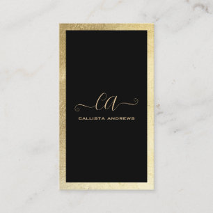 Carte De Visite Monogramme minimaliste de bordure en or noir