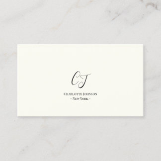 Carte De Visite Monogramme minimaliste de luxe noir ivoire chic él