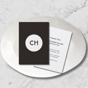 Carte De Visite Monogramme minimaliste élégant noir blanc cercle