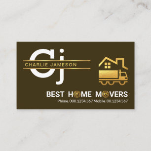 Carte De Visite Monogramme minimaliste Gold Line Home Moving