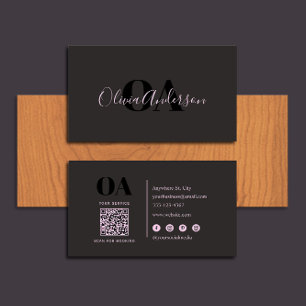 Carte De Visite Monogramme minimaliste moderne avec code QR