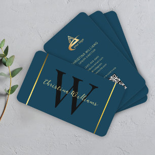 Carte De Visite Monogramme minimaliste moderne bleu marine profess