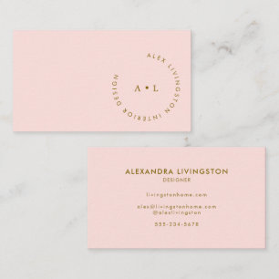 Carte De Visite Monogramme minimaliste moderne chic rose or Cercle