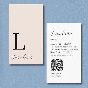 Carte De Visite Monogramme minimaliste moderne Code QR beige